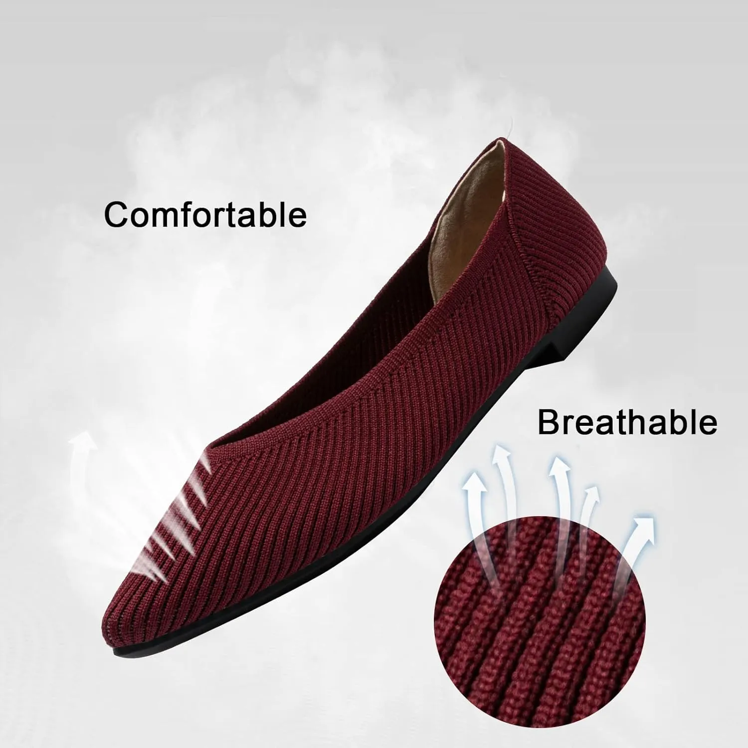Women's Flats Shoes Pointed Toe Knit Ballet Comfortable Dressy Slip On Flat