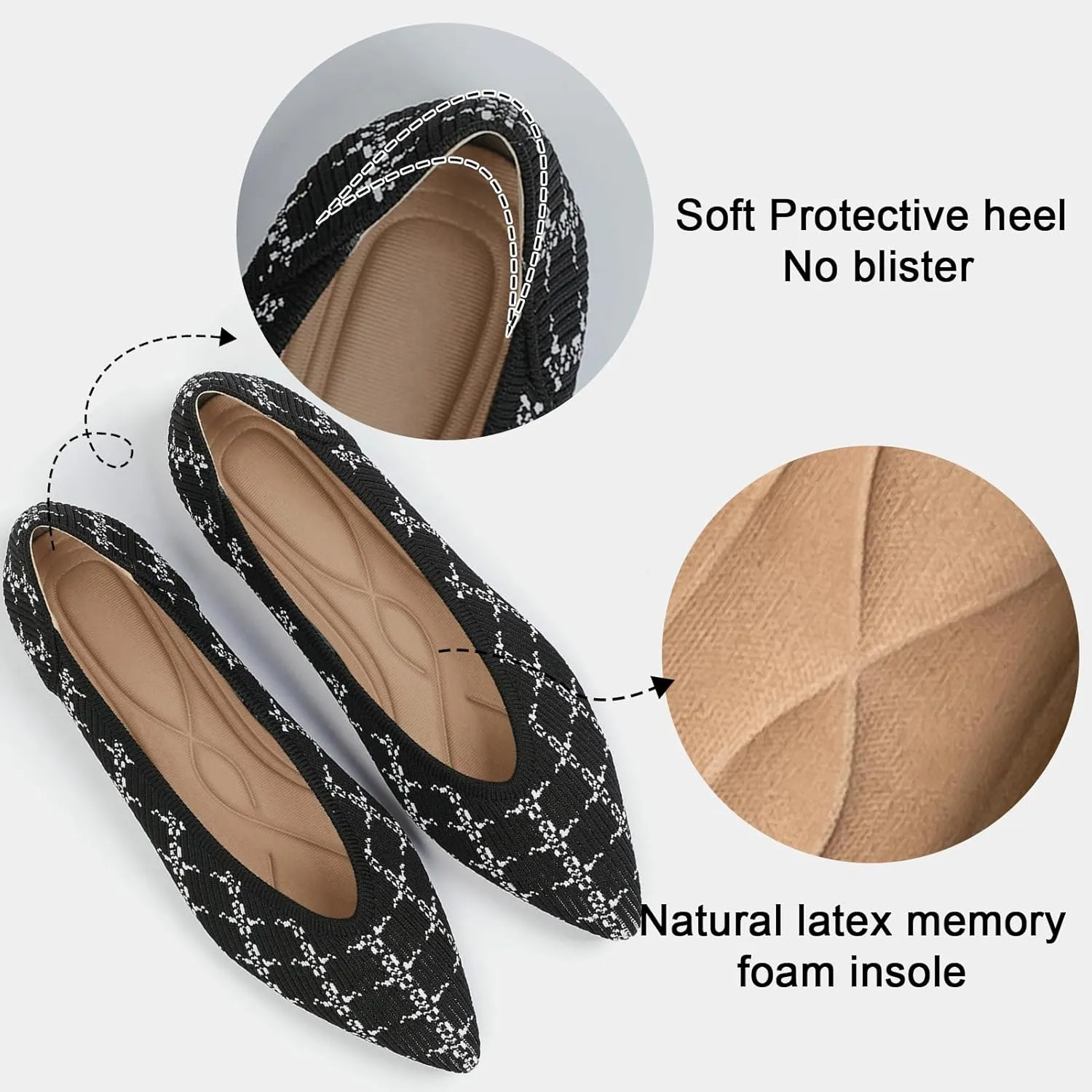 Women's Flats Shoes Pointed Toe Knit Ballet Comfortable Dressy Slip On Flat