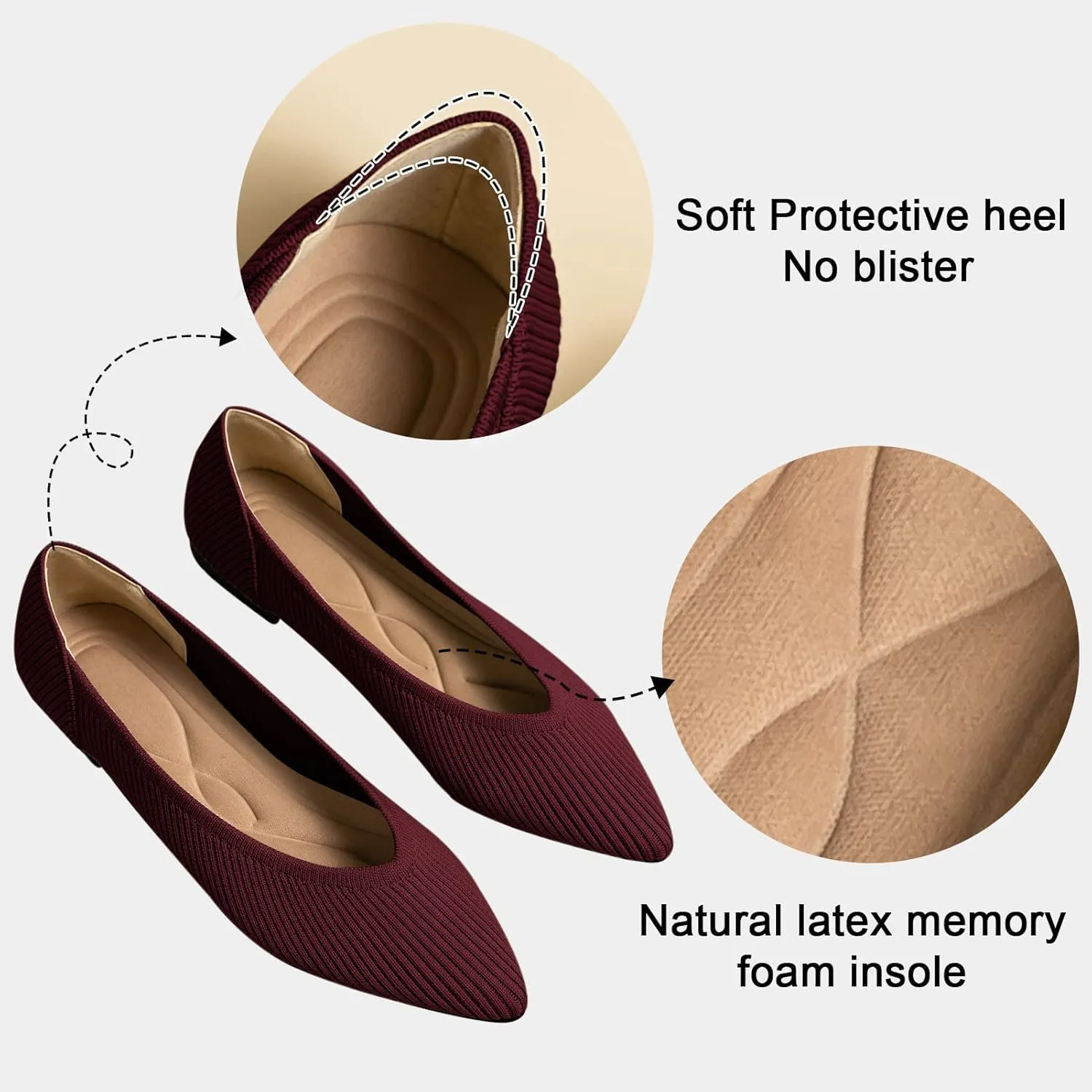 Women's Flats Shoes Pointed Toe Knit Ballet Comfortable Dressy Slip On Flat