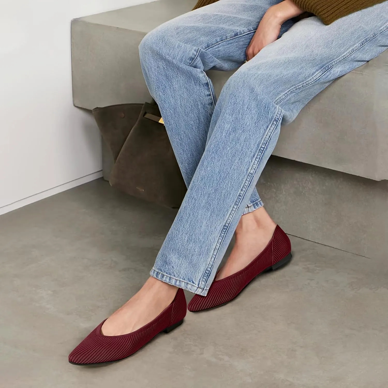 Women's Flats Shoes Pointed Toe Knit Ballet Comfortable Dressy Slip On Flat