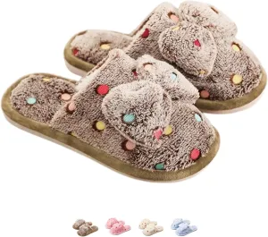 Women's Fleece Bow House Slippers Indoor, Soft Comfy Cozy Plush Slip On Slippers with Bows, Bow Tie Winter Warm Fuzzy Bedroom Shoes