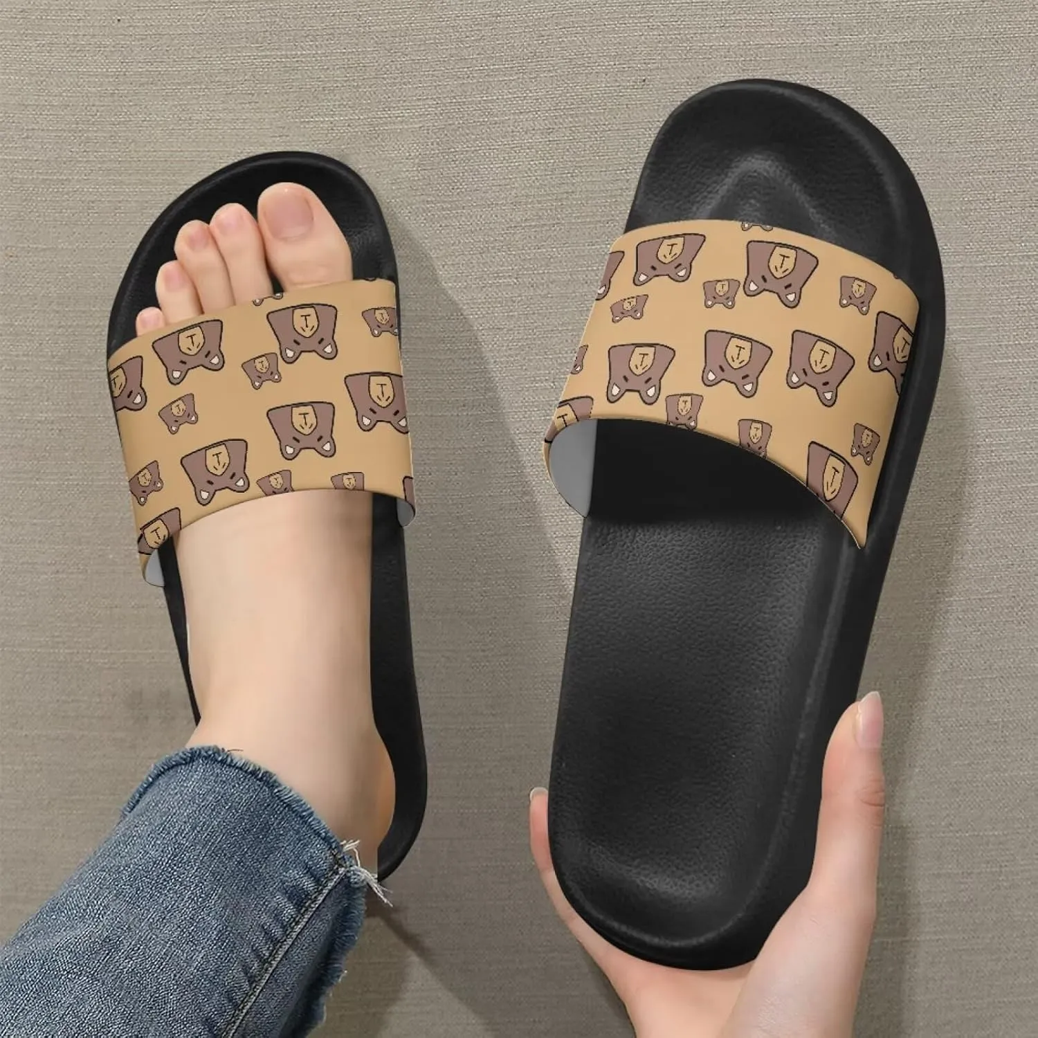 Women's Floral Printed Beach Sandals Non-Slip Soft Comfort Slide Sandals Cartoon Animal House Slippers Filp-Flops for Ladies Girls Gift for Wife Daughters Sisters Size 5-10