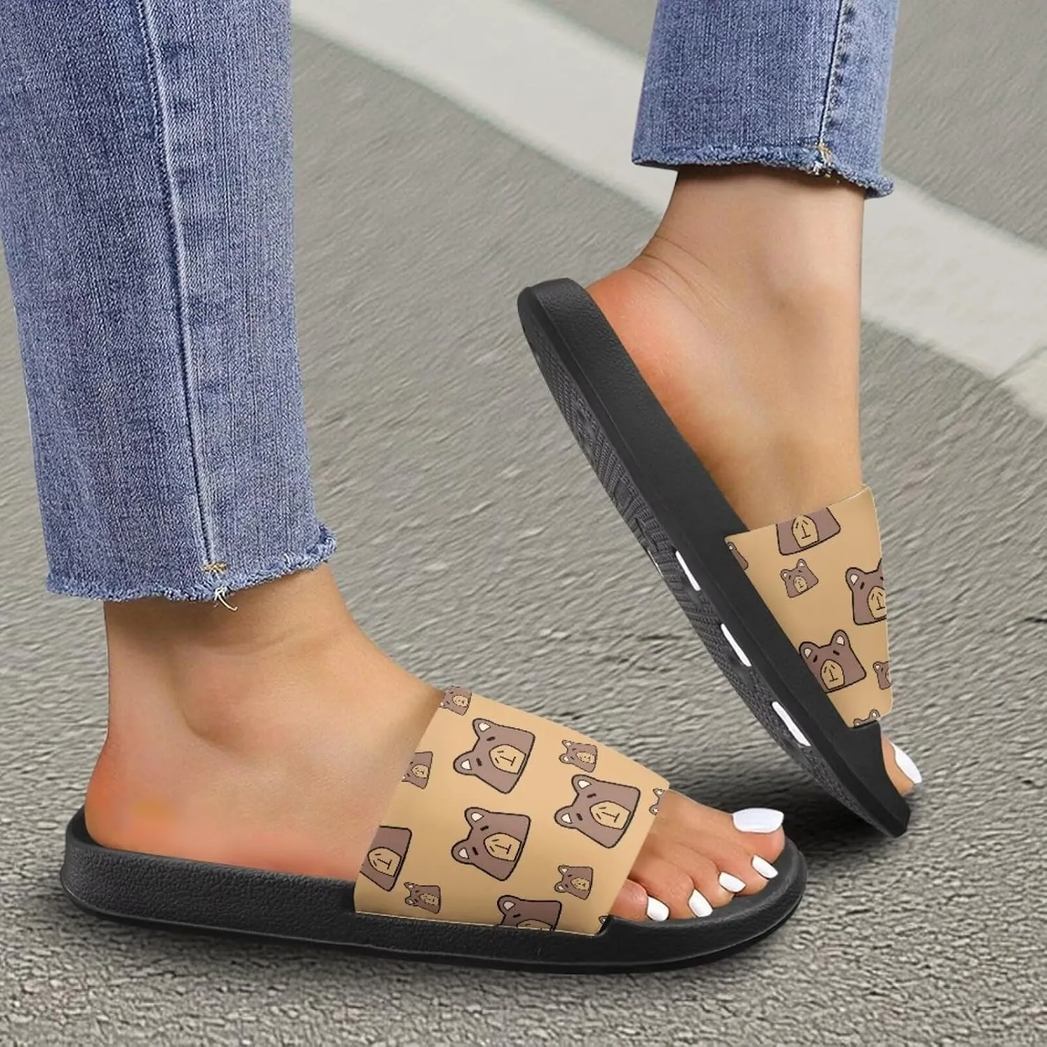 Women's Floral Printed Beach Sandals Non-Slip Soft Comfort Slide Sandals Cartoon Animal House Slippers Filp-Flops for Ladies Girls Gift for Wife Daughters Sisters Size 5-10