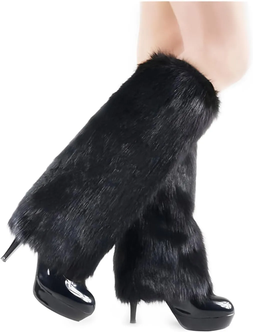 Women's Fur Leg Warmers Sexy Furry Fuzzy Leg Warmers Soft Boot Cuffs Cover, 40CM