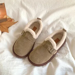 Women's Fuzzy Lined Slip-On Loafers, Warm Winter Snow Shoes, Non-Slip Soft Sole Flats