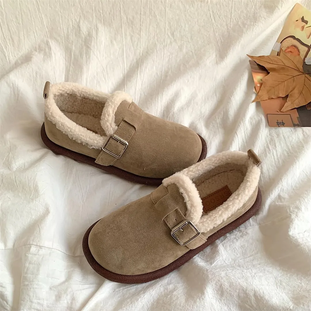 Women's Fuzzy Lined Slip-On Loafers, Warm Winter Snow Shoes, Non-Slip Soft Sole Flats