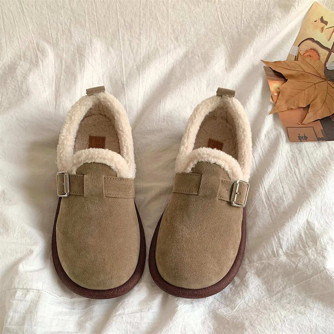 Women's Fuzzy Lined Slip-On Loafers, Warm Winter Snow Shoes, Non-Slip Soft Sole Flats