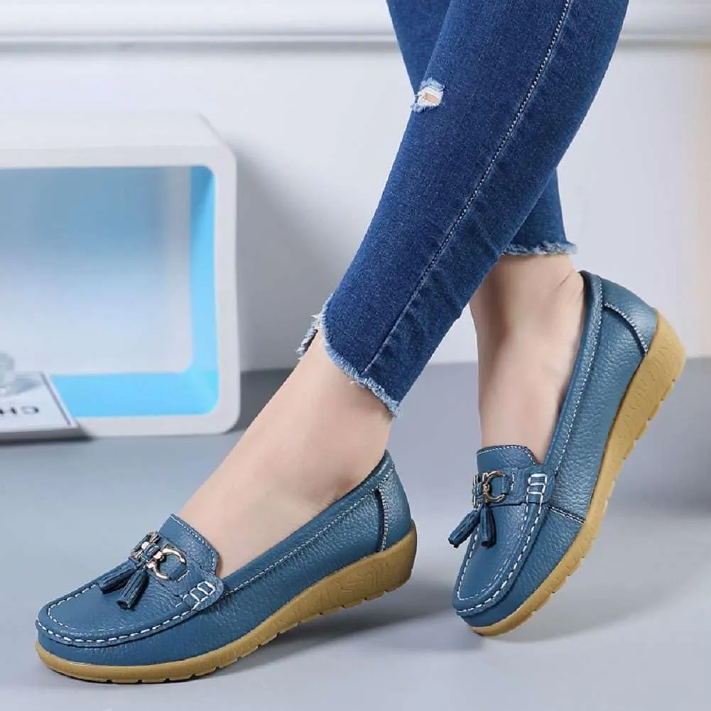 Women's Genuine Leather Platform Loafers Classic Casual Comfort Slip-On Shoes Soft Sole Dress Shoes