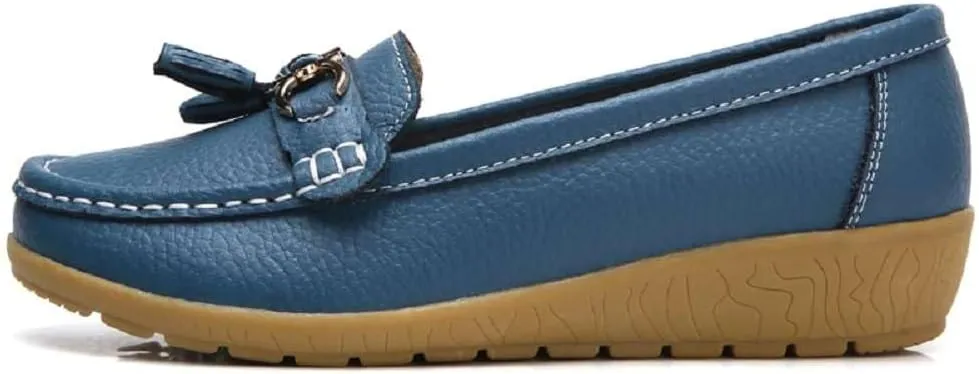 Women's Genuine Leather Platform Loafers Classic Casual Comfort Slip-On Shoes Soft Sole Dress Shoes