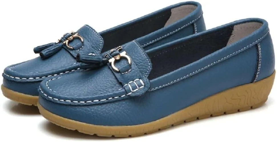 Women's Genuine Leather Platform Loafers Classic Casual Comfort Slip-On Shoes Soft Sole Dress Shoes