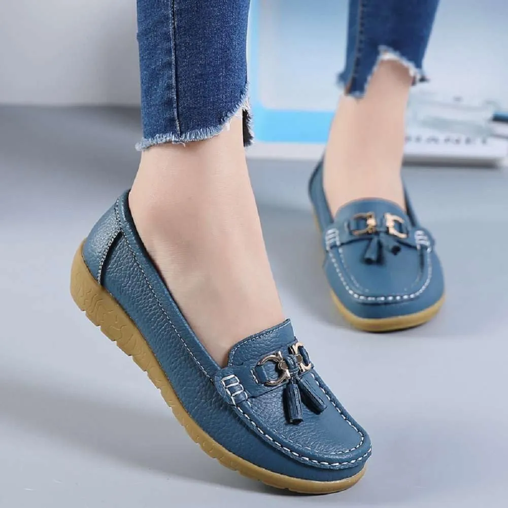 Women's Genuine Leather Platform Loafers Classic Casual Comfort Slip-On Shoes Soft Sole Dress Shoes