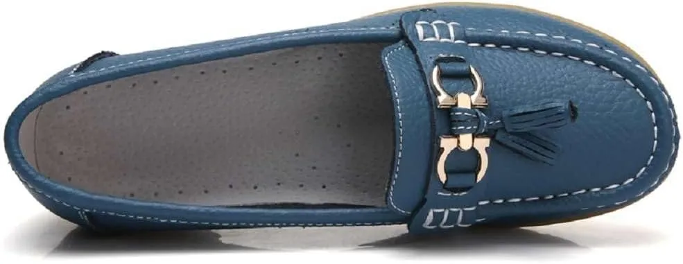Women's Genuine Leather Platform Loafers Classic Casual Comfort Slip-On Shoes Soft Sole Dress Shoes