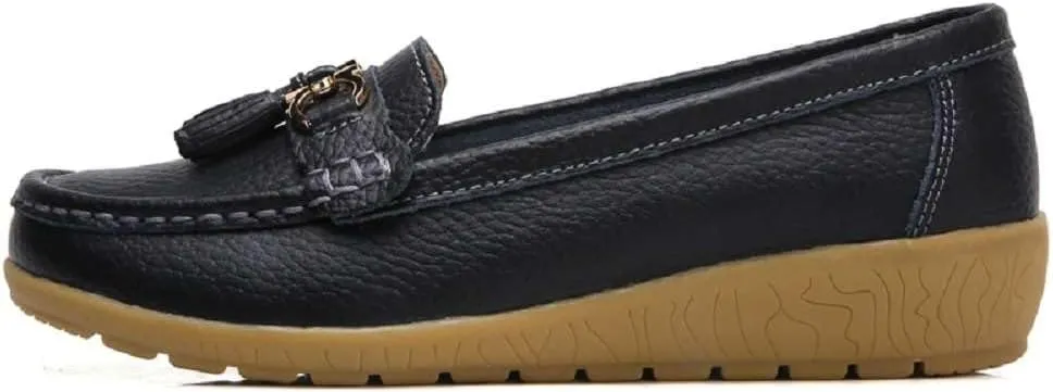 Women's Genuine Leather Platform Loafers Classic Casual Comfort Slip-On Shoes Soft Sole Dress Shoes
