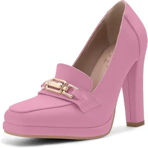 Women's High Heels Dress Shoes Plafrom Closed Toe Slip On Chunky Heels Pumps
