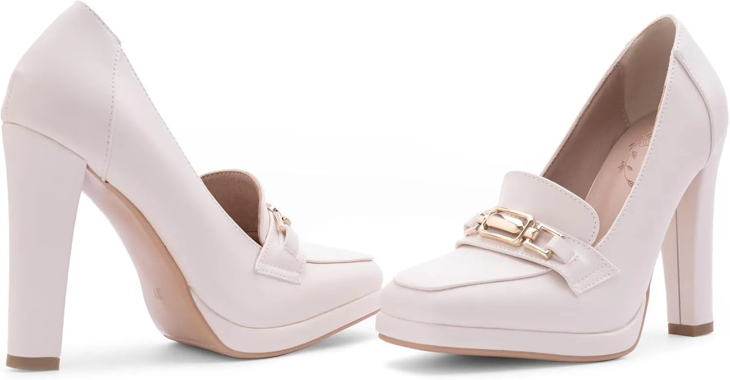 Women's High Heels Dress Shoes Plafrom Closed Toe Slip On Chunky Heels Pumps
