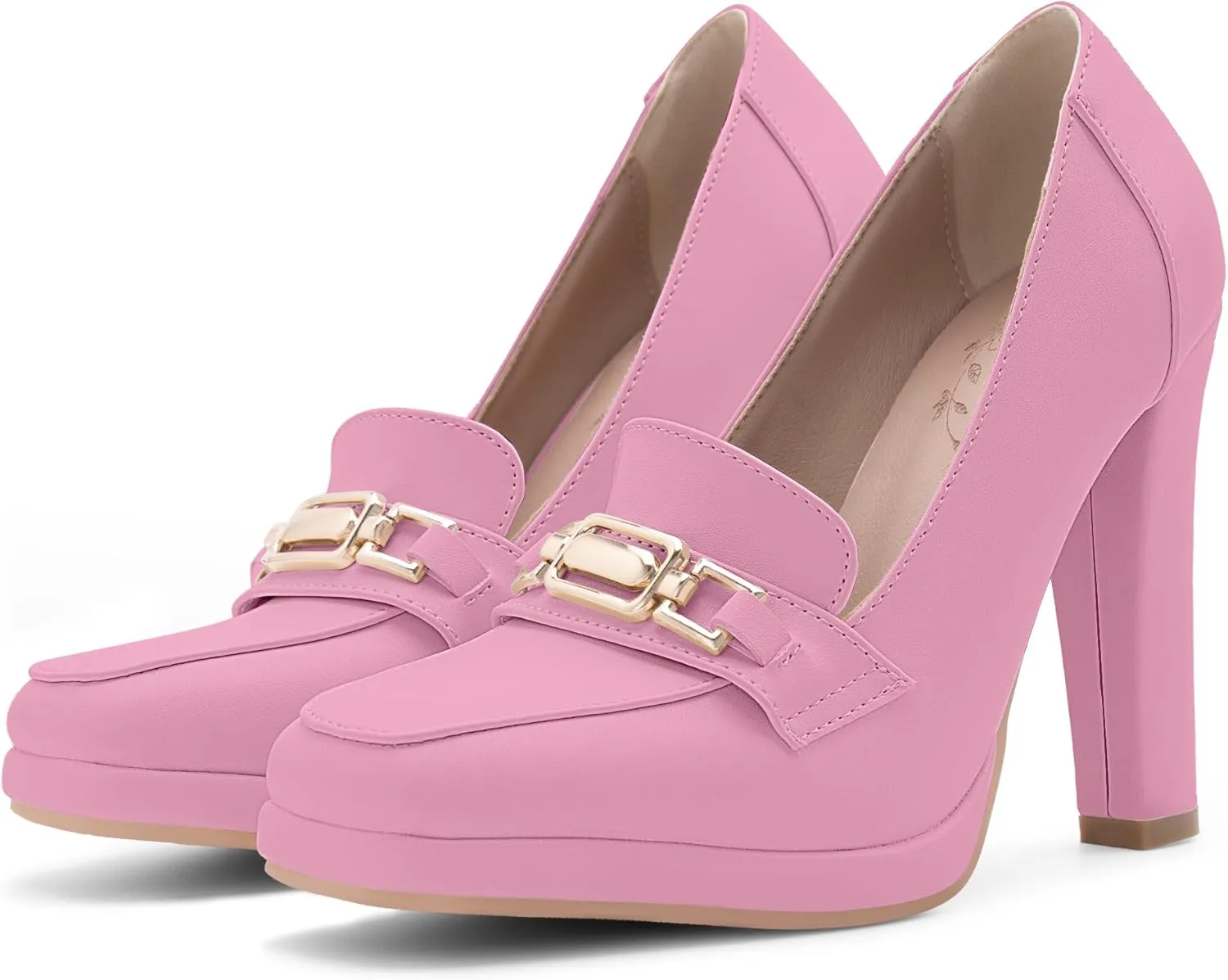 Women's High Heels Dress Shoes Plafrom Closed Toe Slip On Chunky Heels Pumps