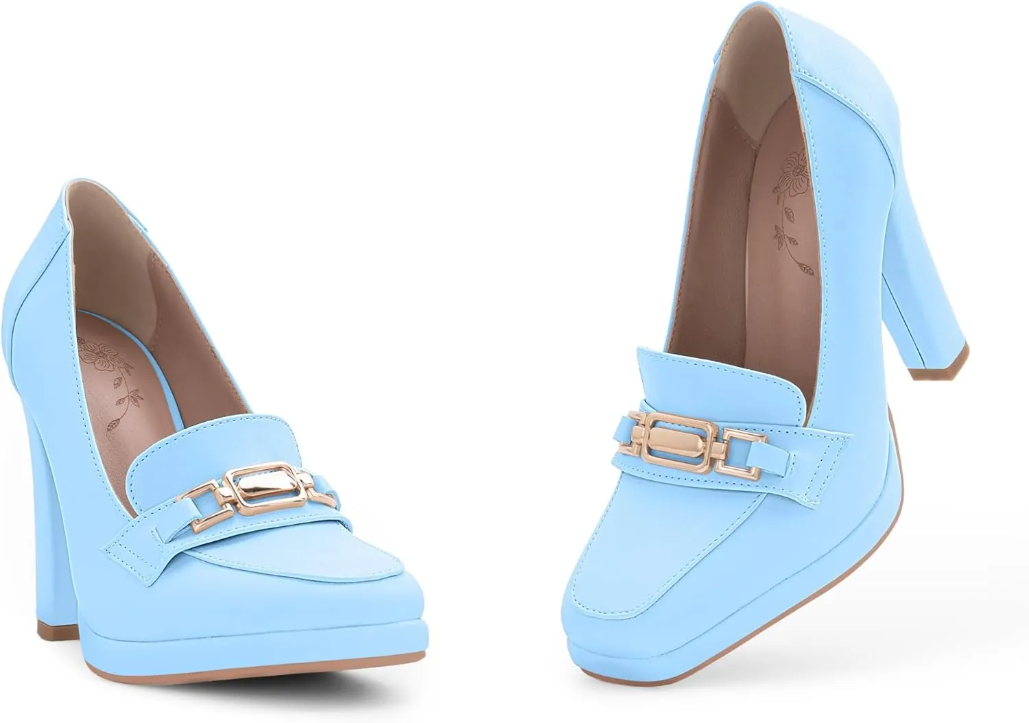 Women's High Heels Dress Shoes Plafrom Closed Toe Slip On Chunky Heels Pumps