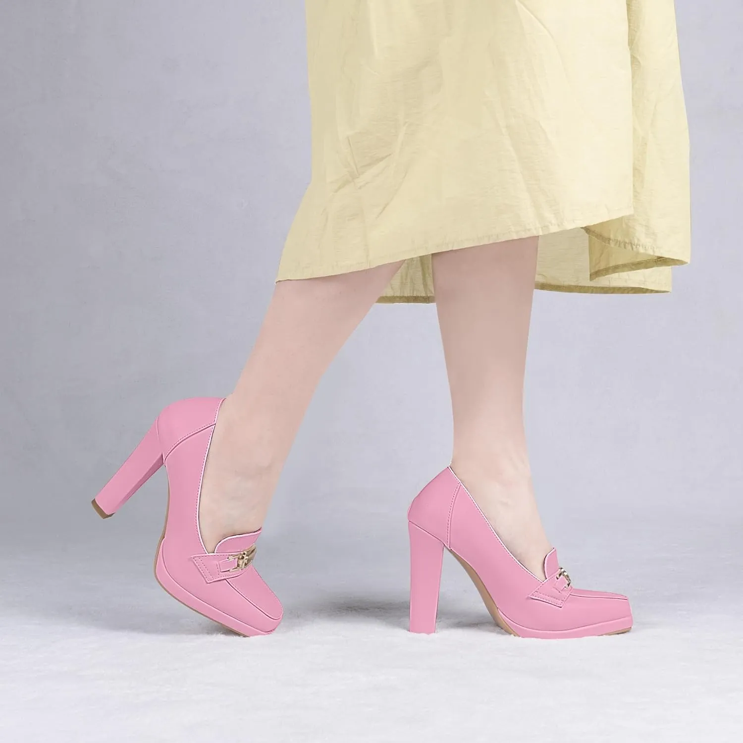 Women's High Heels Dress Shoes Plafrom Closed Toe Slip On Chunky Heels Pumps