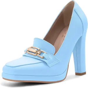 Women's High Heels Dress Shoes Plafrom Closed Toe Slip On Chunky Heels Pumps