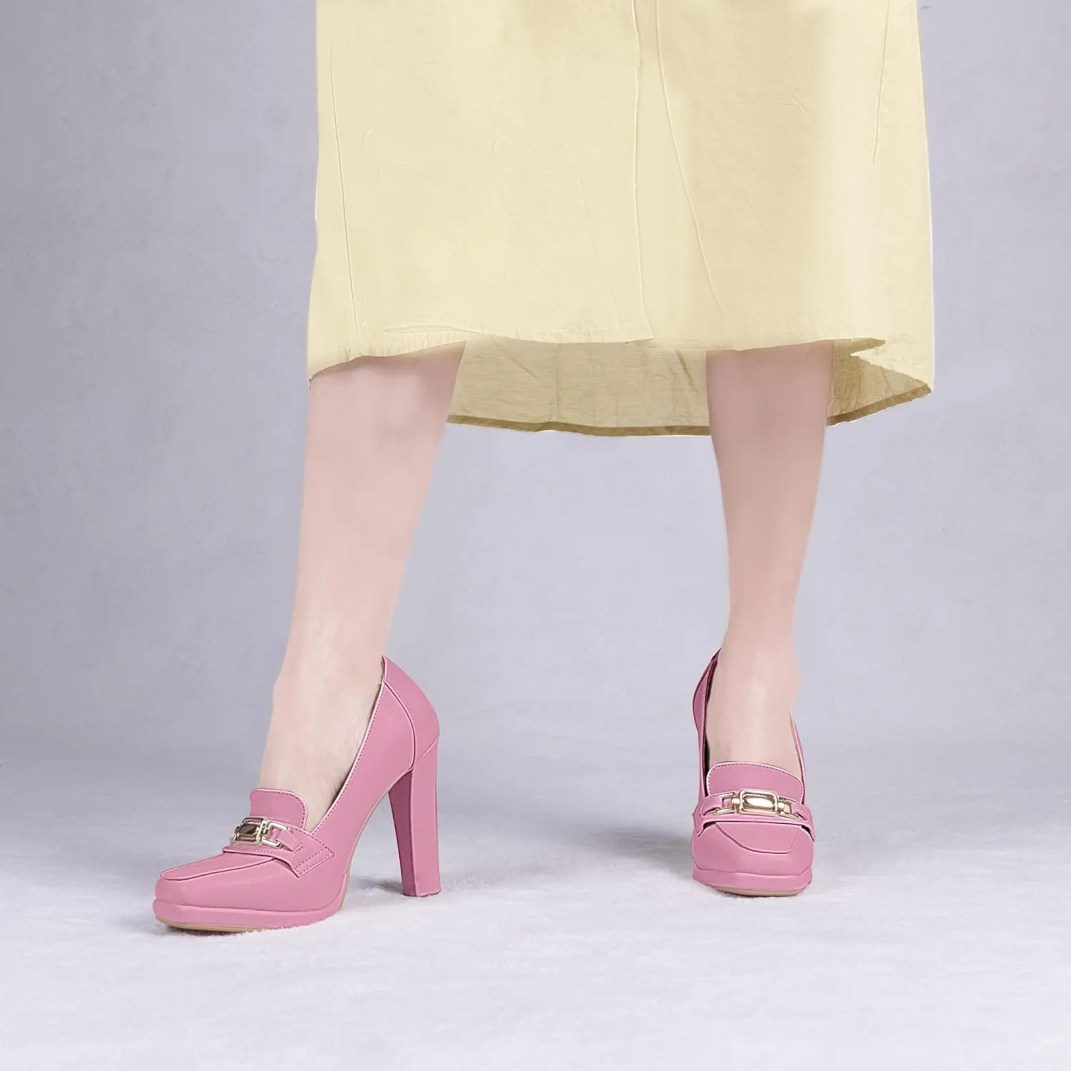 Women's High Heels Dress Shoes Plafrom Closed Toe Slip On Chunky Heels Pumps