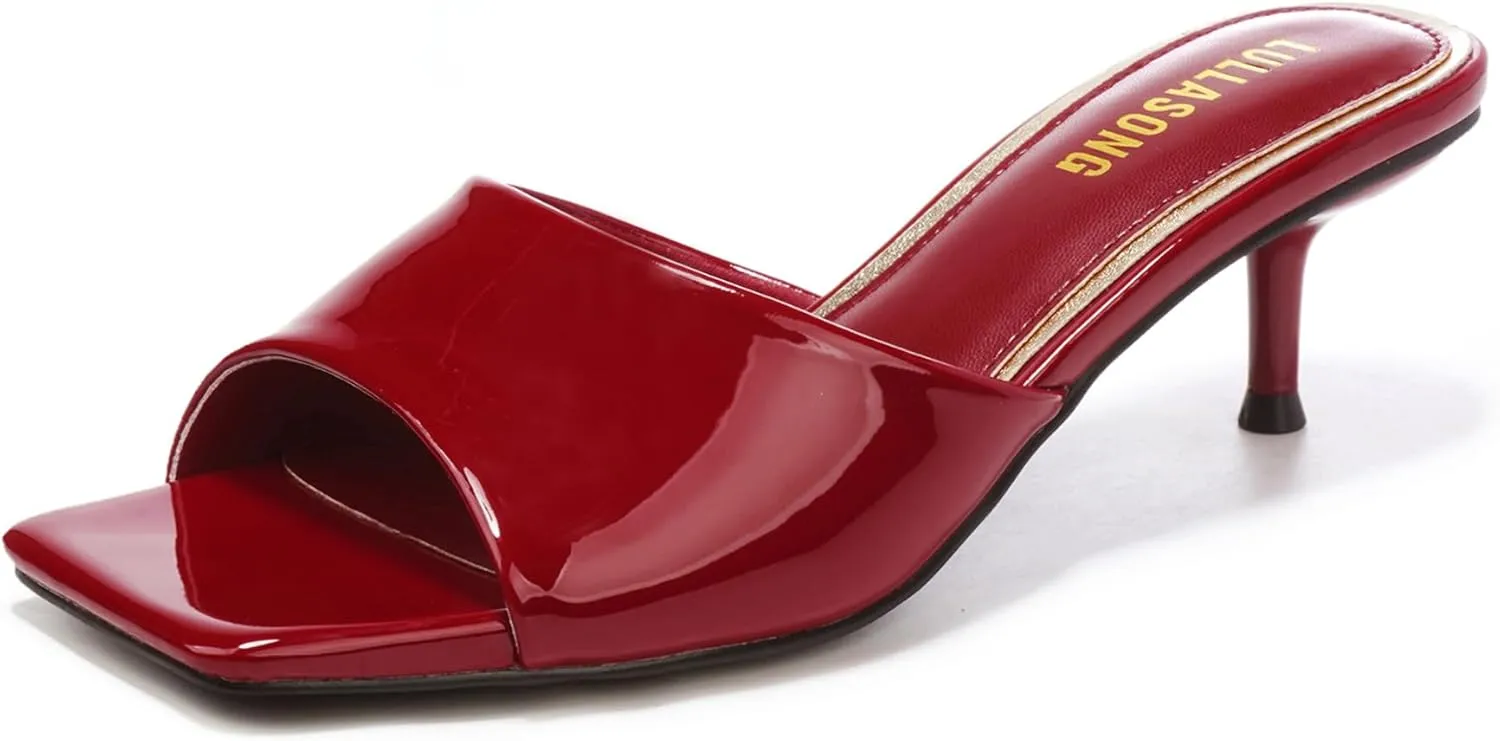 Women's Kitten Heels Sandals Low Heels Slip On Slides 2 Inch Heeled Square Open Toe Sandals for Women