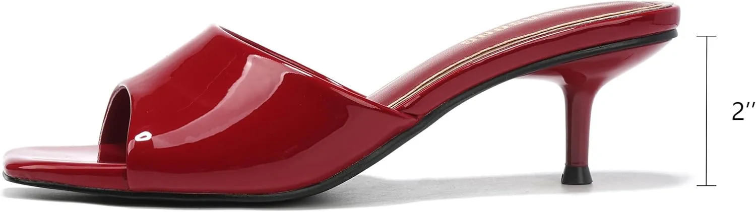 Women's Kitten Heels Sandals Low Heels Slip On Slides 2 Inch Heeled Square Open Toe Sandals for Women