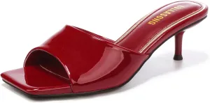 Women's Kitten Heels Sandals Low Heels Slip On Slides 2 Inch Heeled Square Open Toe Sandals for Women