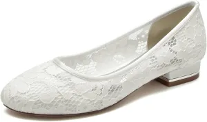 Women's Lace Floral Ballet Flat Flats Bridal Pump Shoes Closed Round Toe Office Work Church Wedding Party Dress Flat Shoes