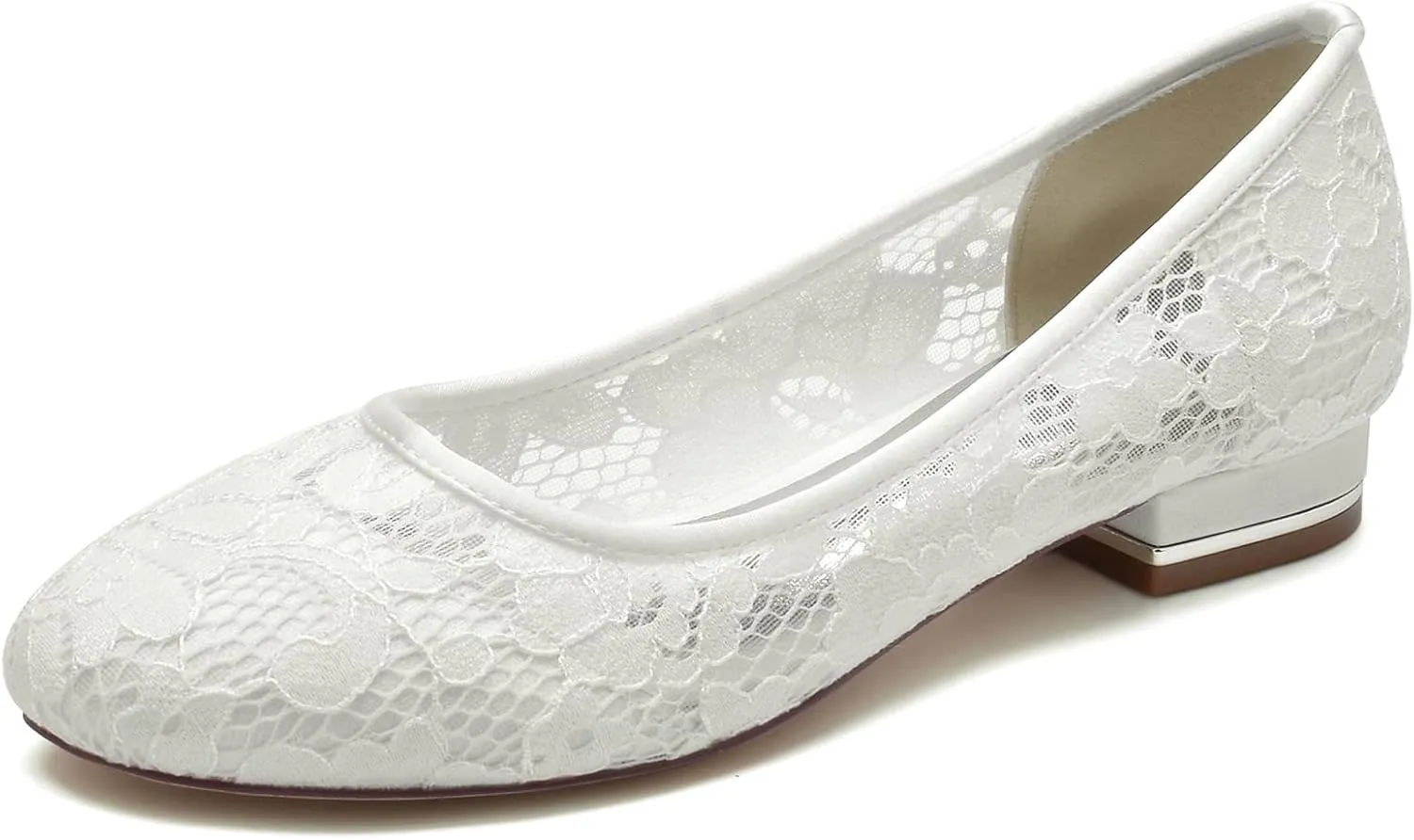 Women's Lace Floral Ballet Flat Flats Bridal Pump Shoes Closed Round Toe Office Work Church Wedding Party Dress Flat Shoes