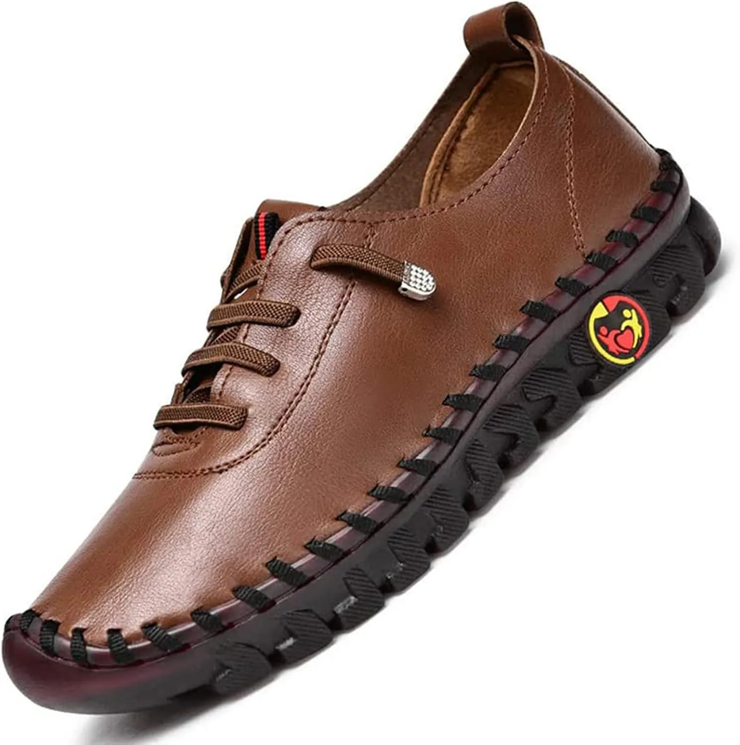 Women's Leather Soft Bottom Beef Tendon Flat Loafers Handmade Slip On Breathable Round Head Non-Slip Mom Wedge Leisure Shoes