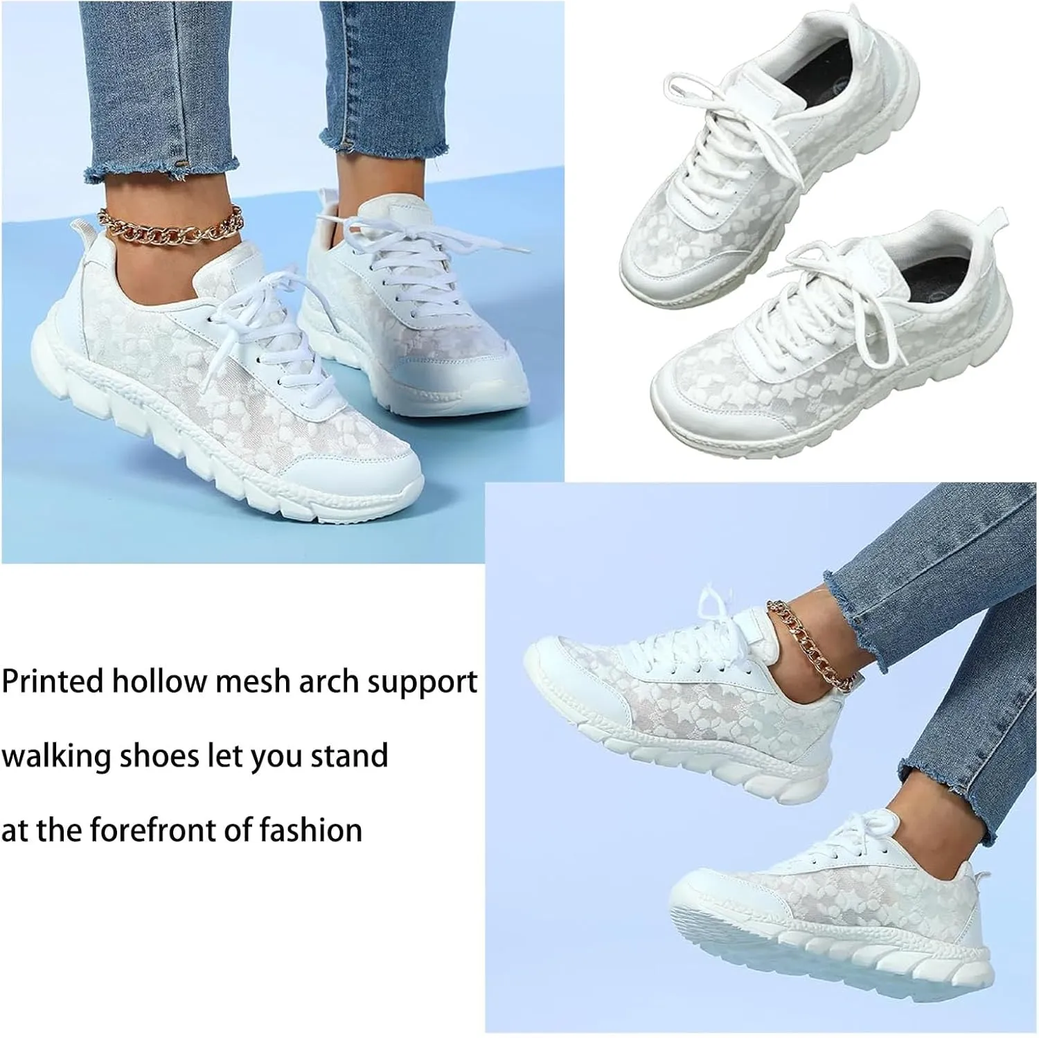 Women's Luxurious Orthopedic Sneakers Print Hollow Mesh Arch Support Walking Shoes Women Soft Sole Low Top Sneakers