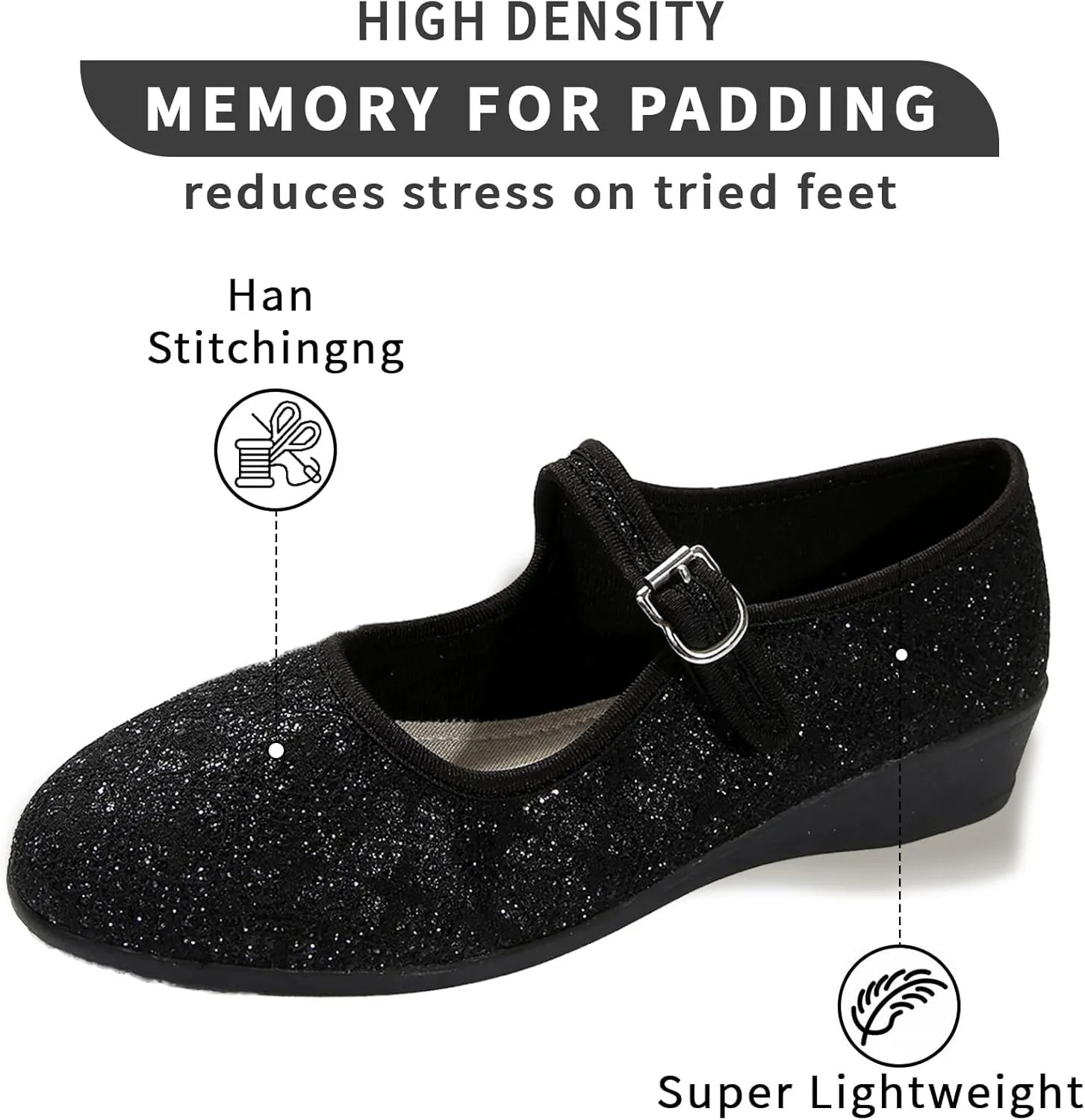 Women's Mary Jane Flats Comfortable Slip-on Flats Round Toe Dressy Ballet Shoes for Women