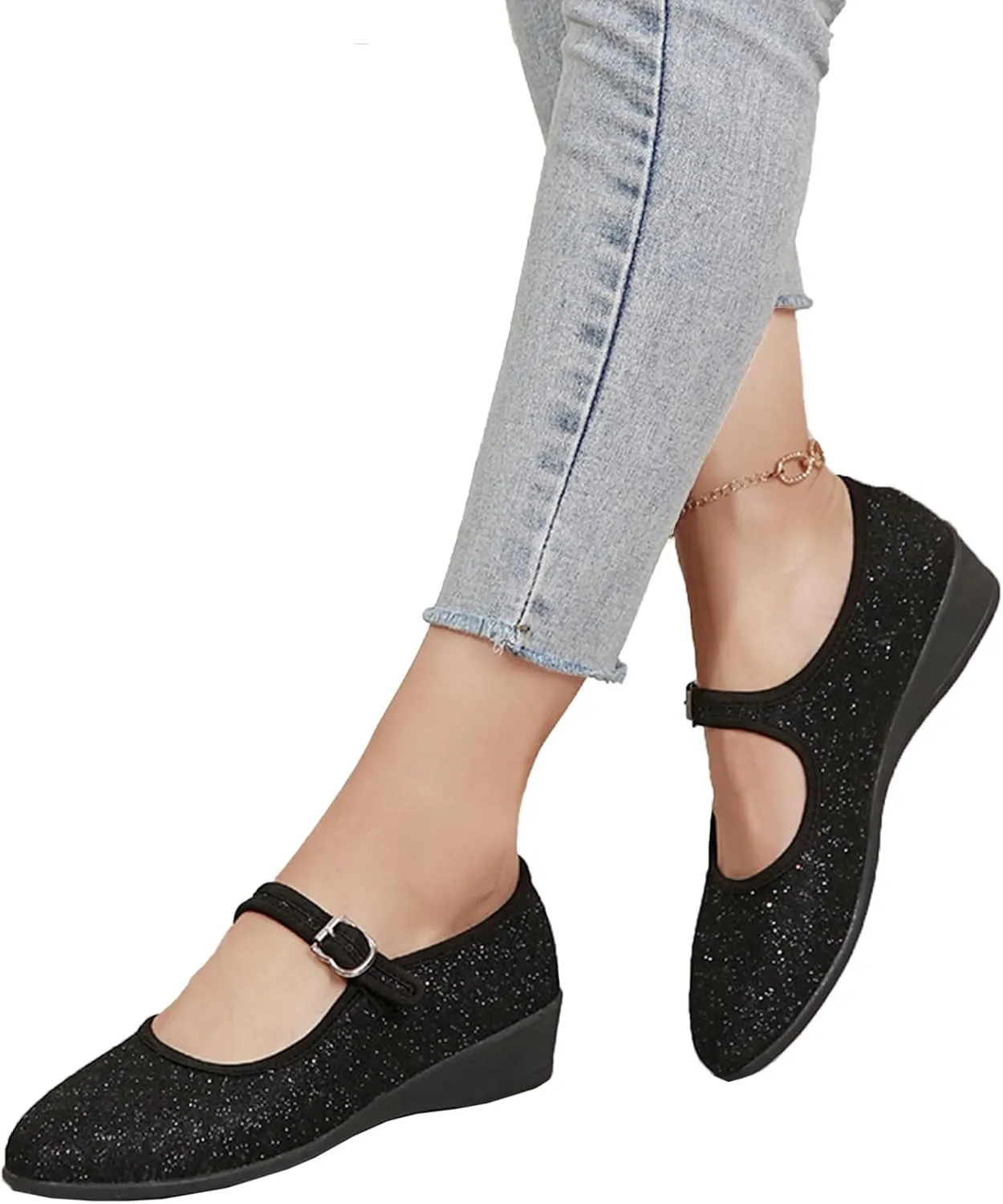 Women's Mary Jane Flats Comfortable Slip-on Flats Round Toe Dressy Ballet Shoes for Women