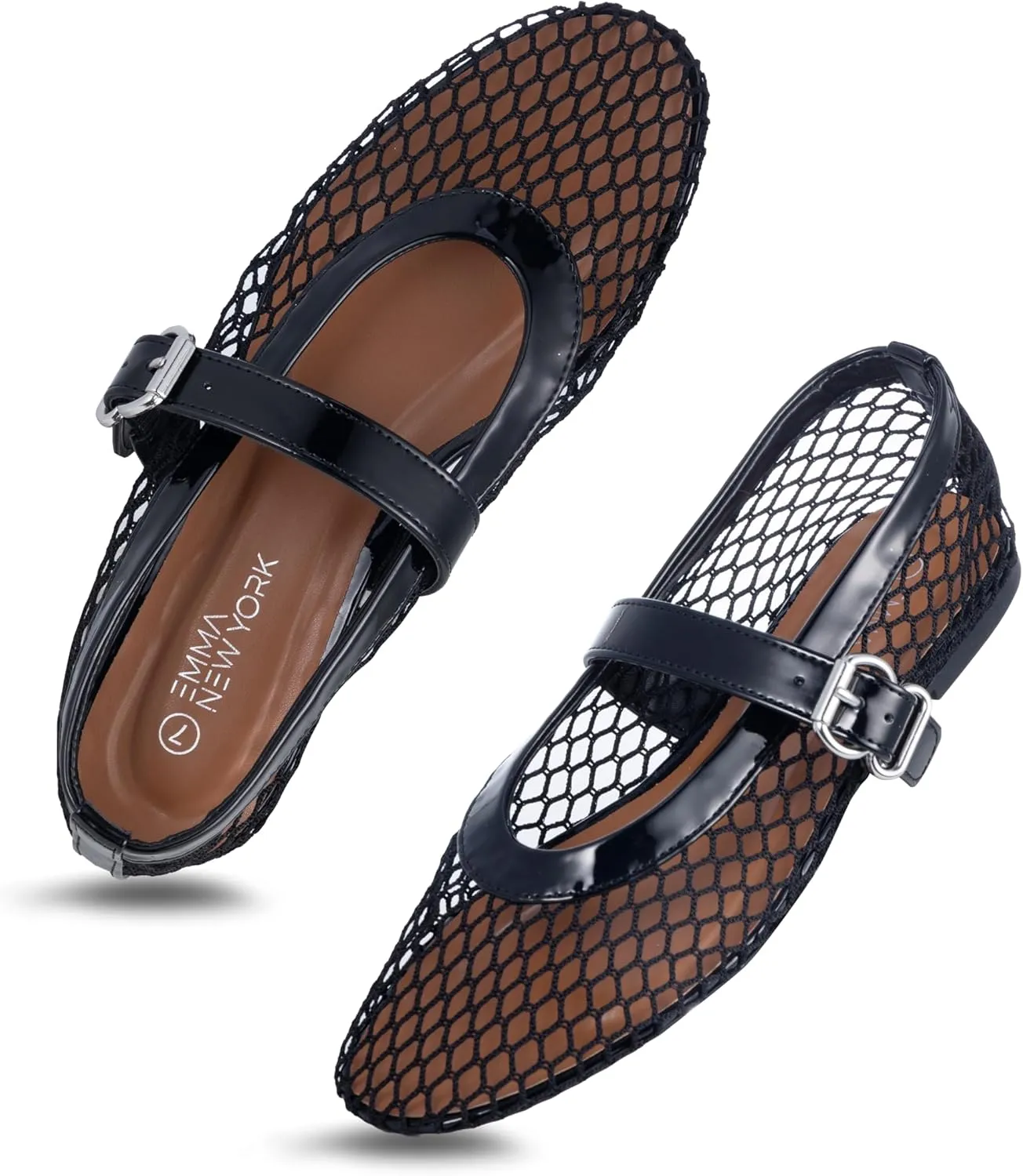 Women’s Mesh Ballet Flats – Fishnet Mary Jane Flats with Adjustable Buckle Strap, Breathable & Stylish Ballerina Shoes