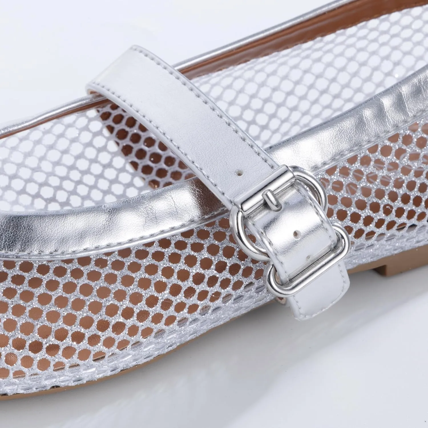Women’s Mesh Ballet Flats – Fishnet Mary Jane Flats with Adjustable Buckle Strap, Breathable & Stylish Ballerina Shoes