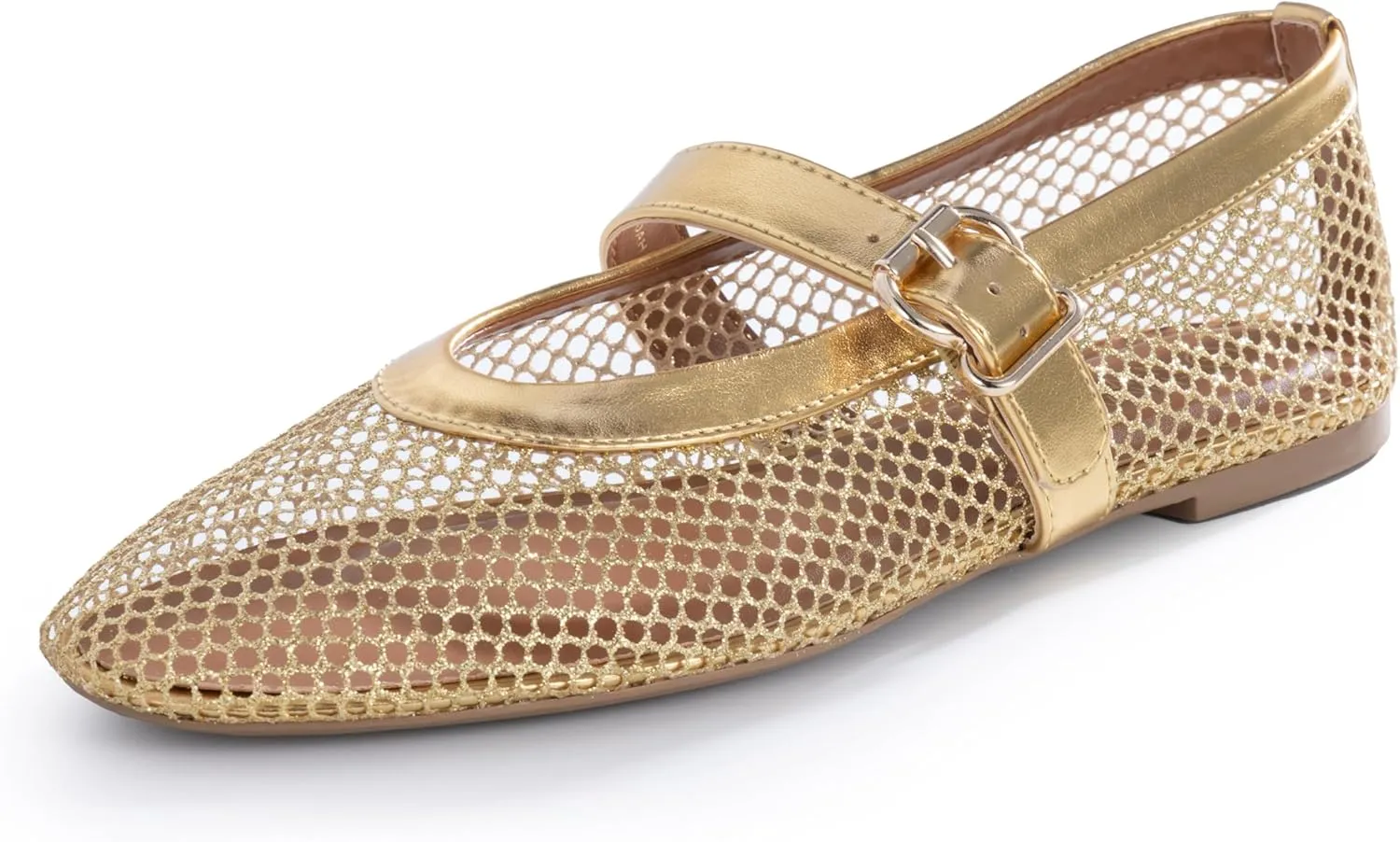 Women’s Mesh Ballet Flats – Fishnet Mary Jane Flats with Adjustable Buckle Strap, Breathable & Stylish Ballerina Shoes