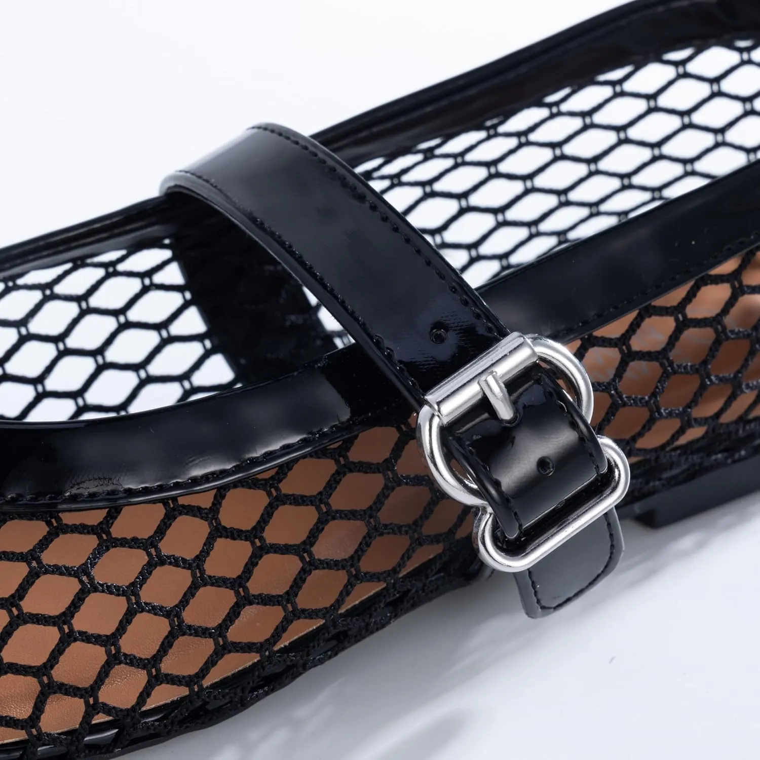 Women’s Mesh Ballet Flats – Fishnet Mary Jane Flats with Adjustable Buckle Strap, Breathable & Stylish Ballerina Shoes