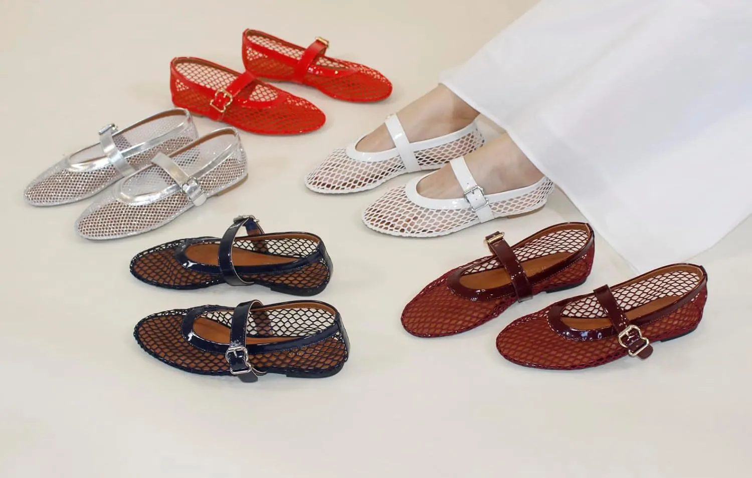 Women’s Mesh Ballet Flats – Fishnet Mary Jane Flats with Adjustable Buckle Strap, Breathable & Stylish Ballerina Shoes