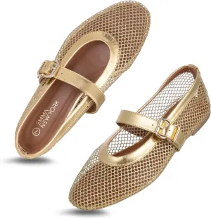 Women’s Mesh Ballet Flats – Fishnet Mary Jane Flats with Adjustable Buckle Strap, Breathable & Stylish Ballerina Shoes