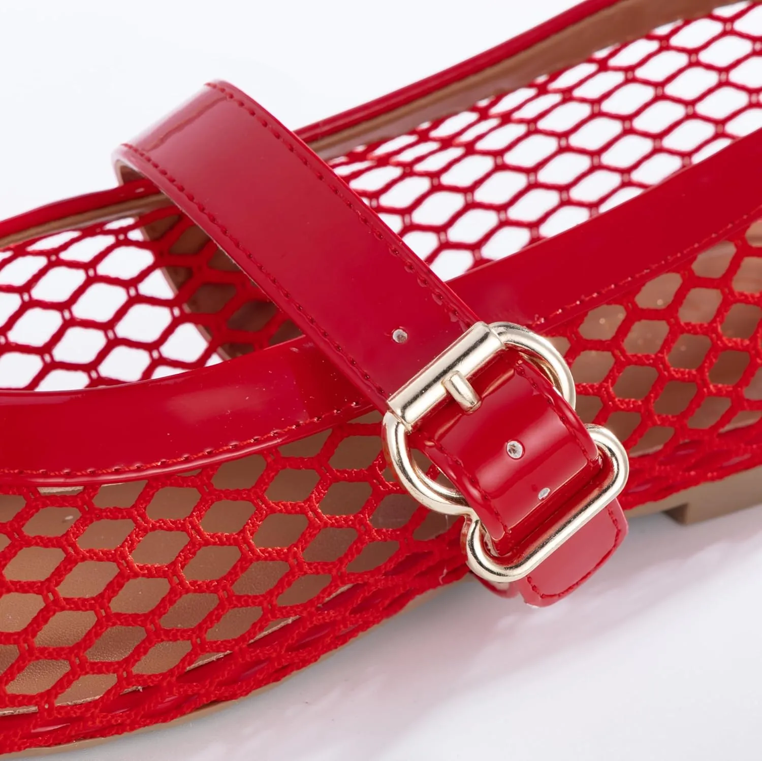Women’s Mesh Ballet Flats – Fishnet Mary Jane Flats with Adjustable Buckle Strap, Breathable & Stylish Ballerina Shoes