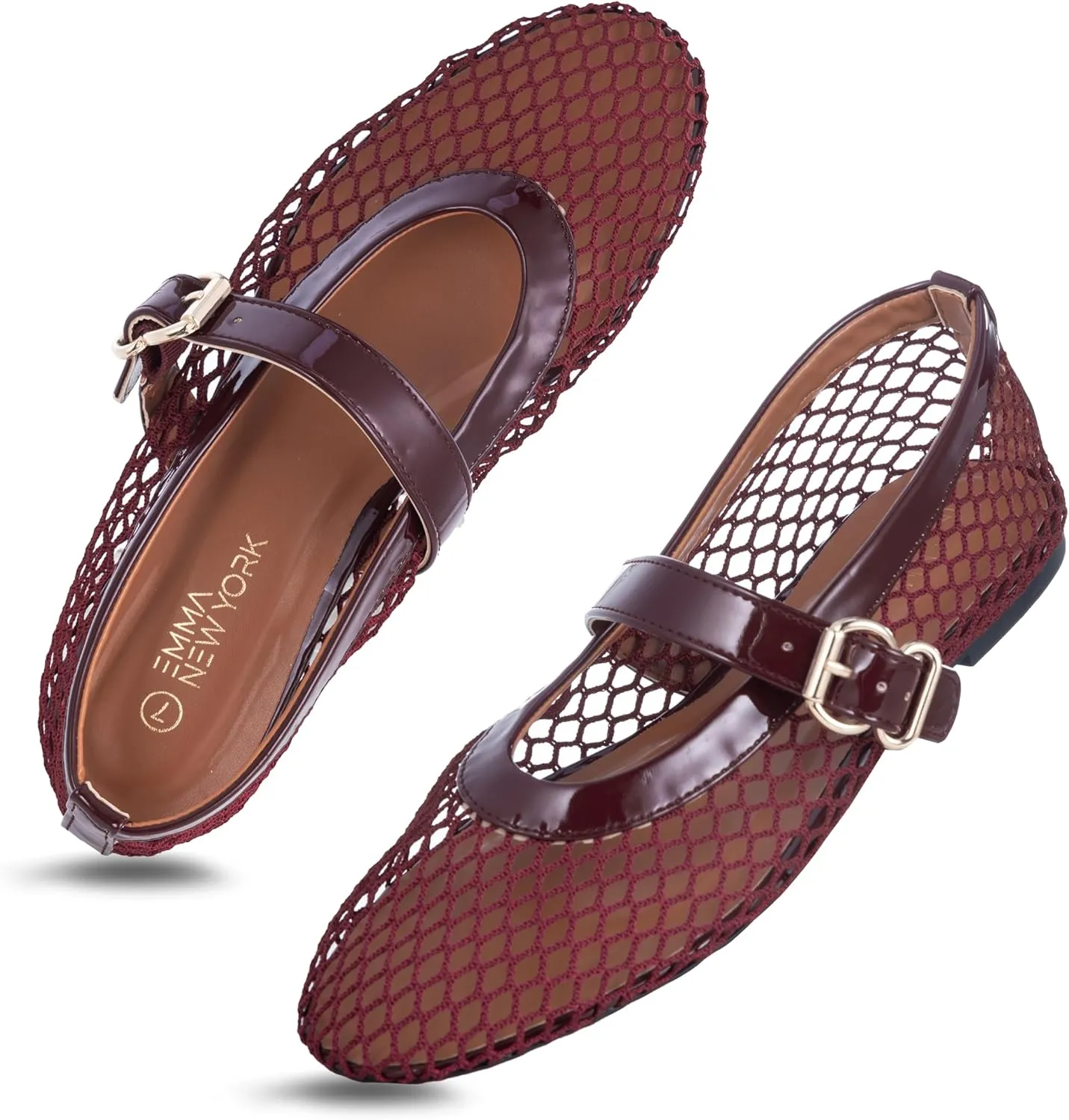 Women’s Mesh Ballet Flats – Fishnet Mary Jane Flats with Adjustable Buckle Strap, Breathable & Stylish Ballerina Shoes