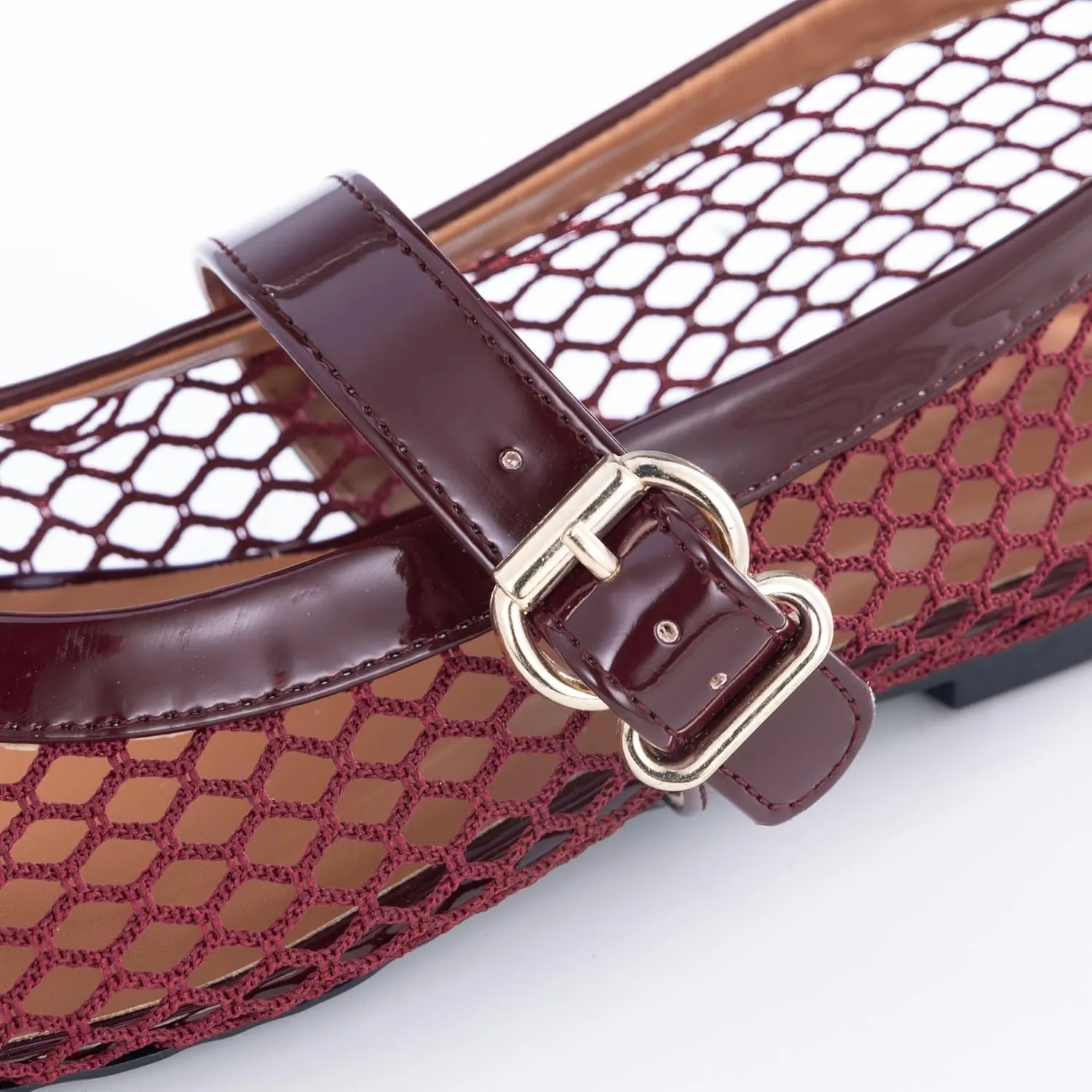 Women’s Mesh Ballet Flats – Fishnet Mary Jane Flats with Adjustable Buckle Strap, Breathable & Stylish Ballerina Shoes