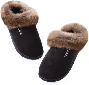Women's Moccasin Slip-on Slippers Soft Microsuede Clog Comfy Non-slip Memory Foam Indoor Outdoor House Shoes with Fuzzy Collar