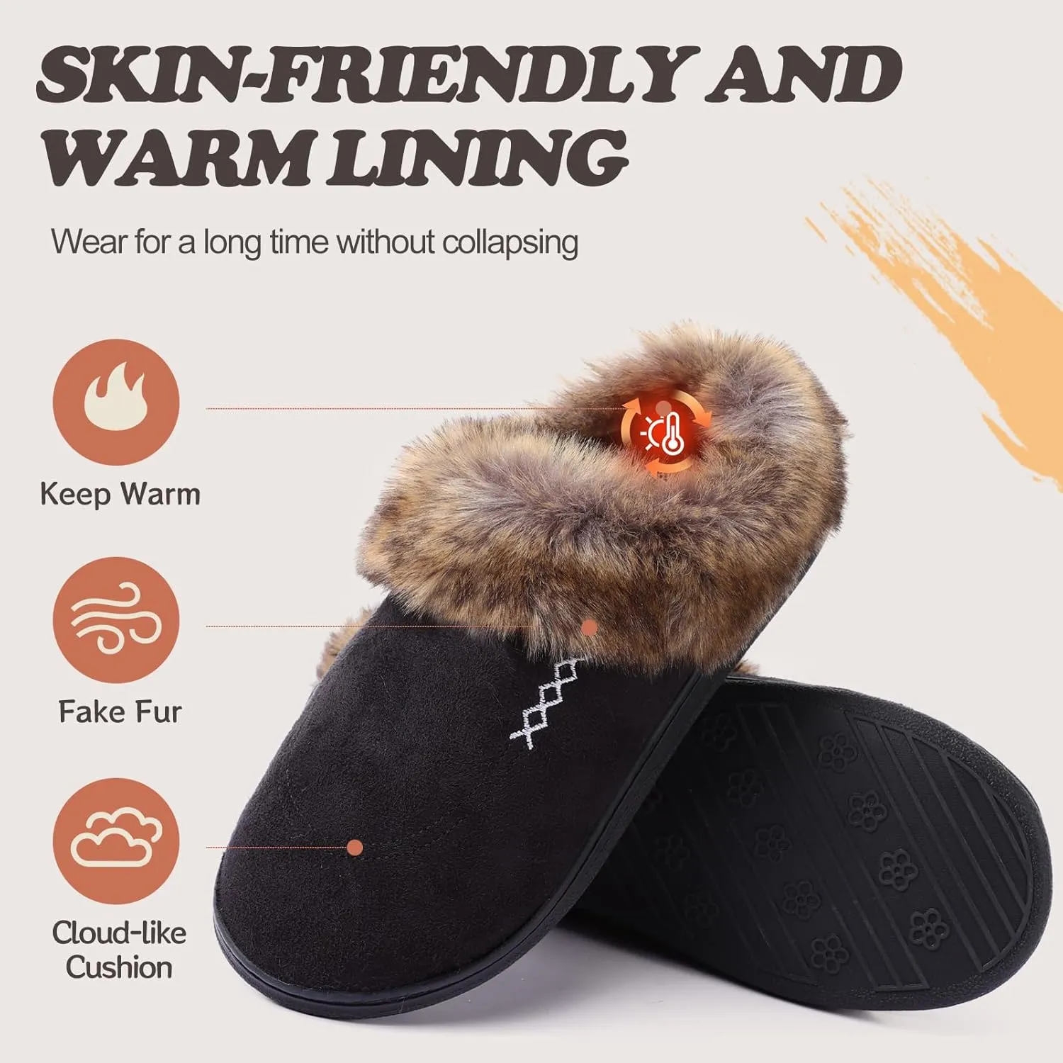 Women's Moccasin Slip-on Slippers Soft Microsuede Clog Comfy Non-slip Memory Foam Indoor Outdoor House Shoes with Fuzzy Collar