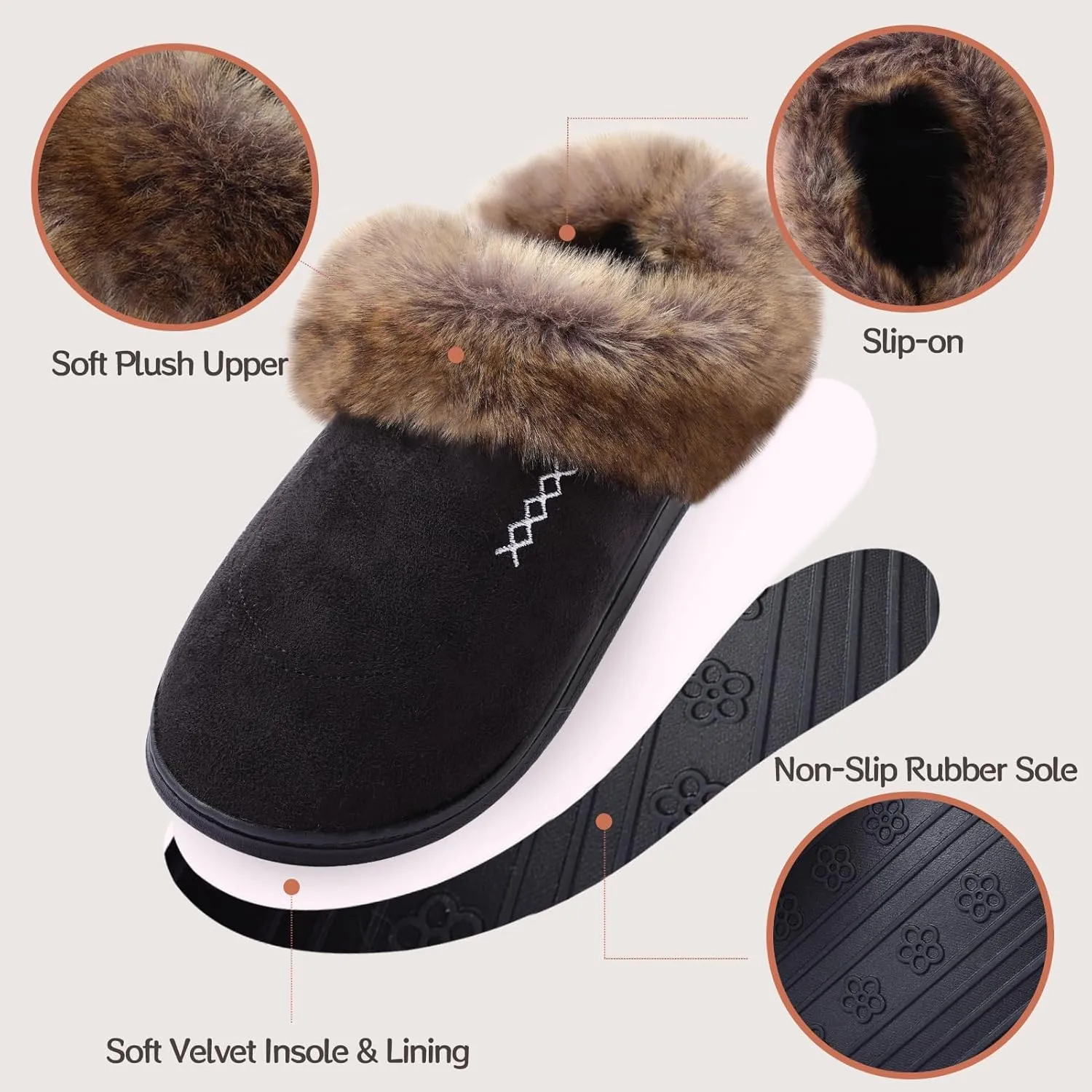 Women's Moccasin Slip-on Slippers Soft Microsuede Clog Comfy Non-slip Memory Foam Indoor Outdoor House Shoes with Fuzzy Collar