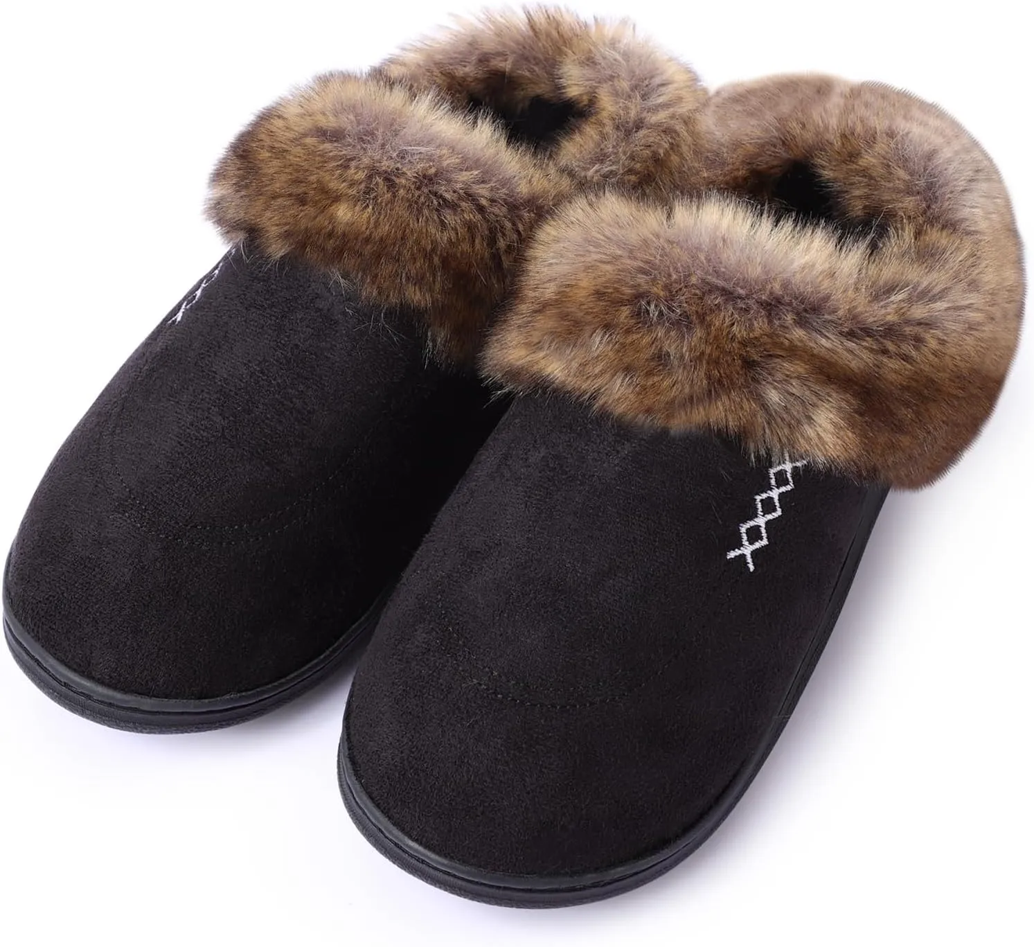 Women's Moccasin Slip-on Slippers Soft Microsuede Clog Comfy Non-slip Memory Foam Indoor Outdoor House Shoes with Fuzzy Collar