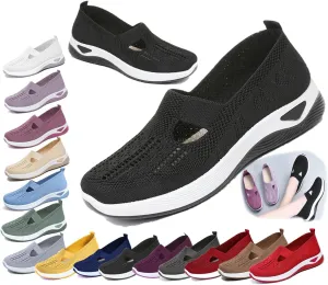 Women's Orthopedic Slip-On Shoes, Breathable Woven Comfort Sneakers with Arch Support, Soft Foam Sole for Walking, Non-Slip Casual Summer Shoes for