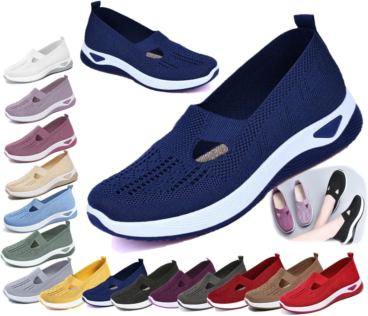Women's Orthopedic Slip-On Shoes, Breathable Woven Comfort Sneakers with Arch Support, Soft Foam Sole for Walking, Non-Slip Casual Summer Shoes for