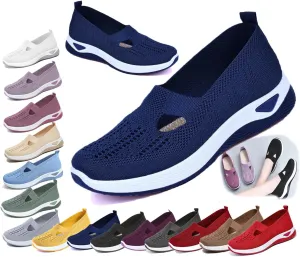 Women's Orthopedic Slip-On Shoes, Breathable Woven Comfort Sneakers with Arch Support, Soft Foam Sole for Walking, Non-Slip Casual Summer Shoes for