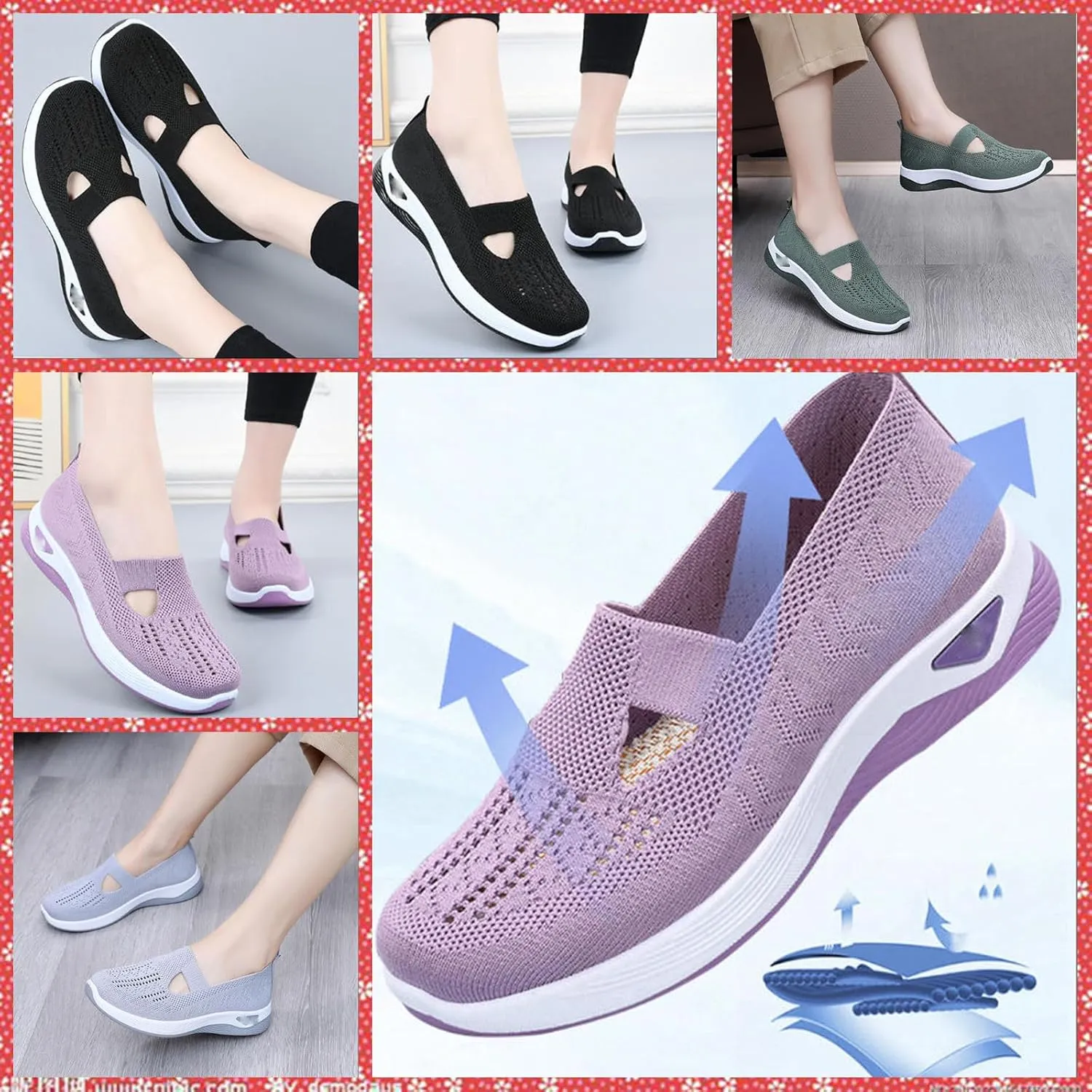 Women's Orthopedic Slip-On Shoes, Breathable Woven Comfort Sneakers with Arch Support, Soft Foam Sole for Walking, Non-Slip Casual Summer Shoes for